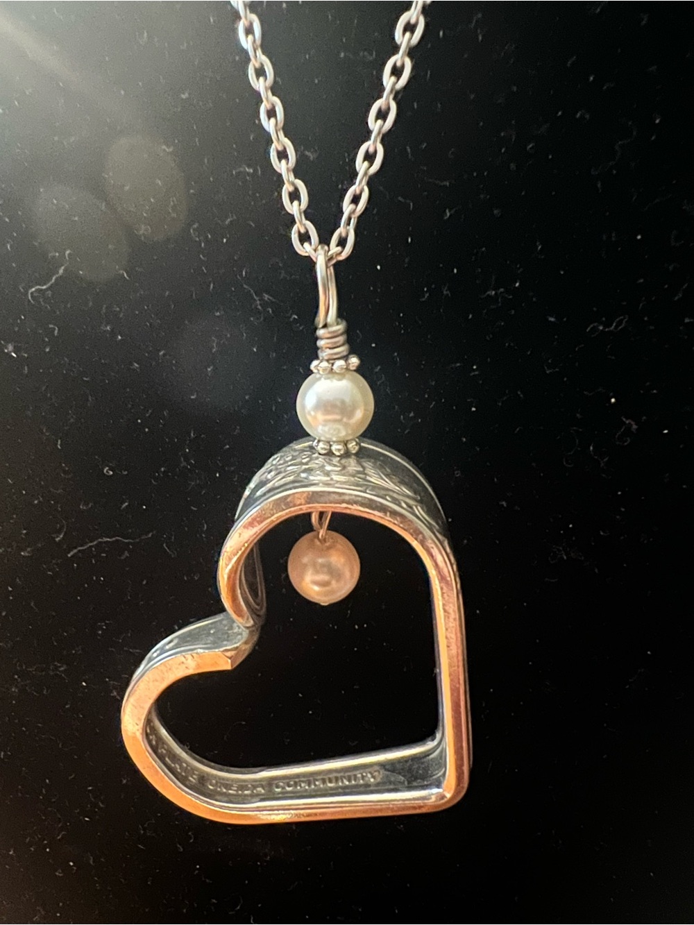 Silver Heart spoon Pendant Necklace with Pearl Accent